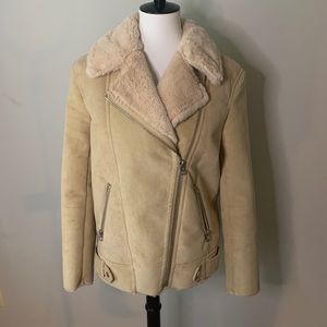 Like New Faux Suede and Fur Bomber Jacket